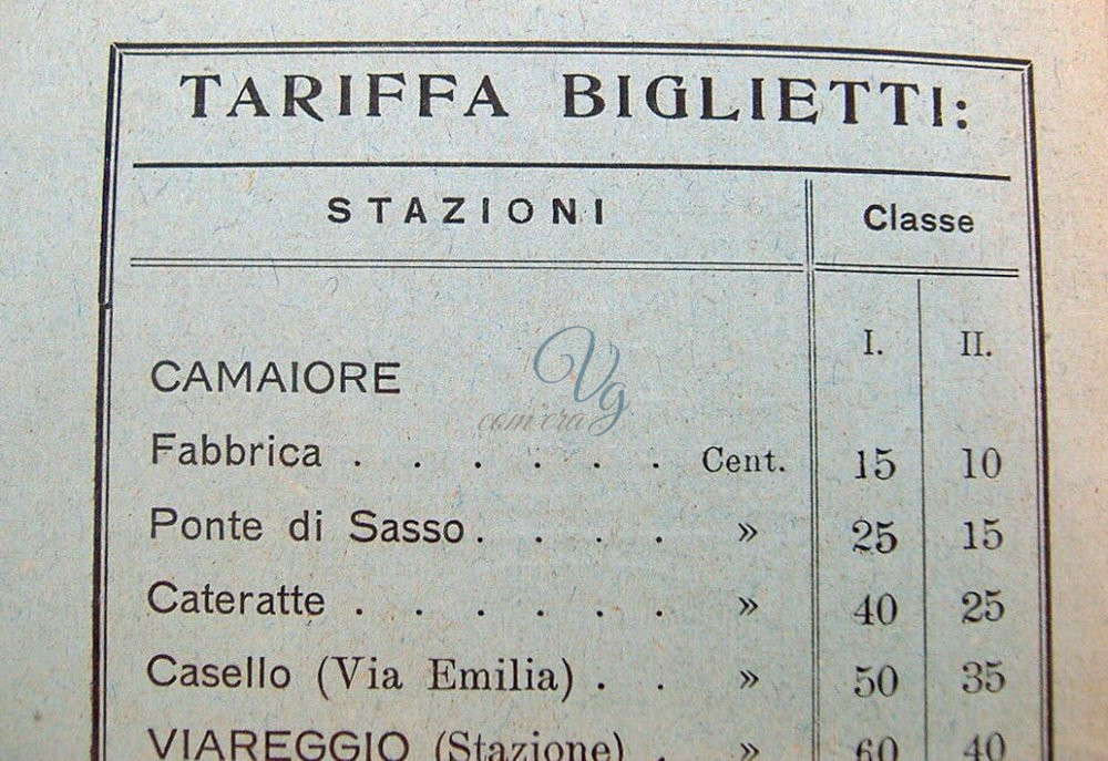 Tariffe del Macinino Viareggio Anno 1914
