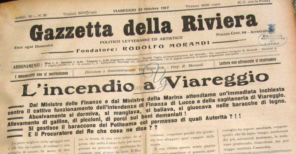 Articolo sul rogo Viareggio Anno 1917