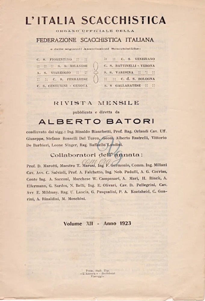L&rsquo;Italia Scacchista Viareggio Anno 1923