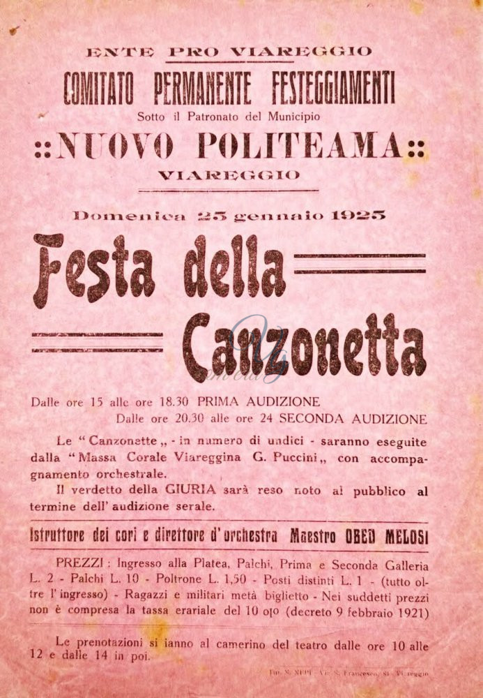 Festa della Canzonetta Viareggio Anno 1925