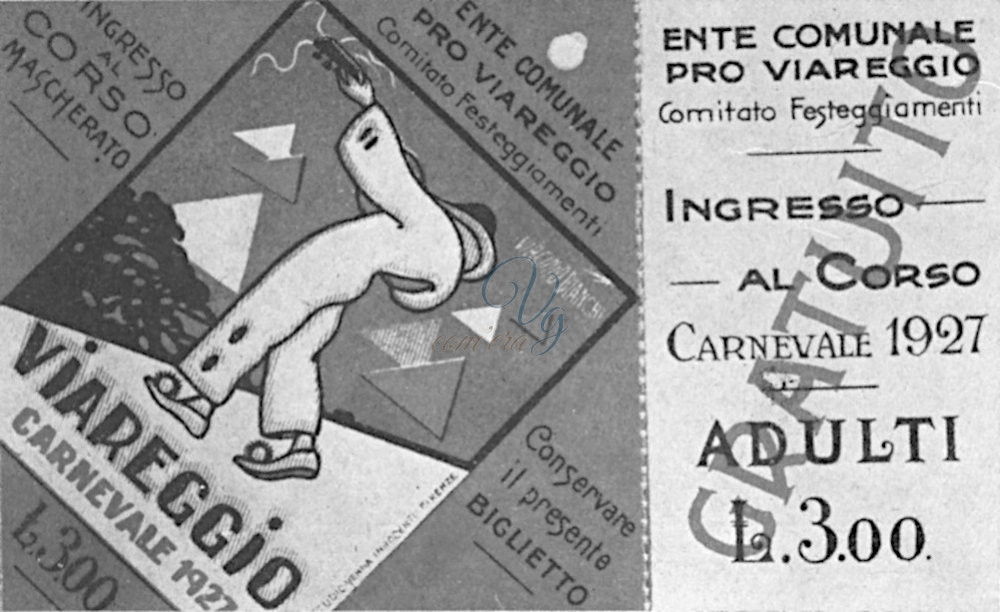 Biglietto gratuito Viareggio Anno 1927