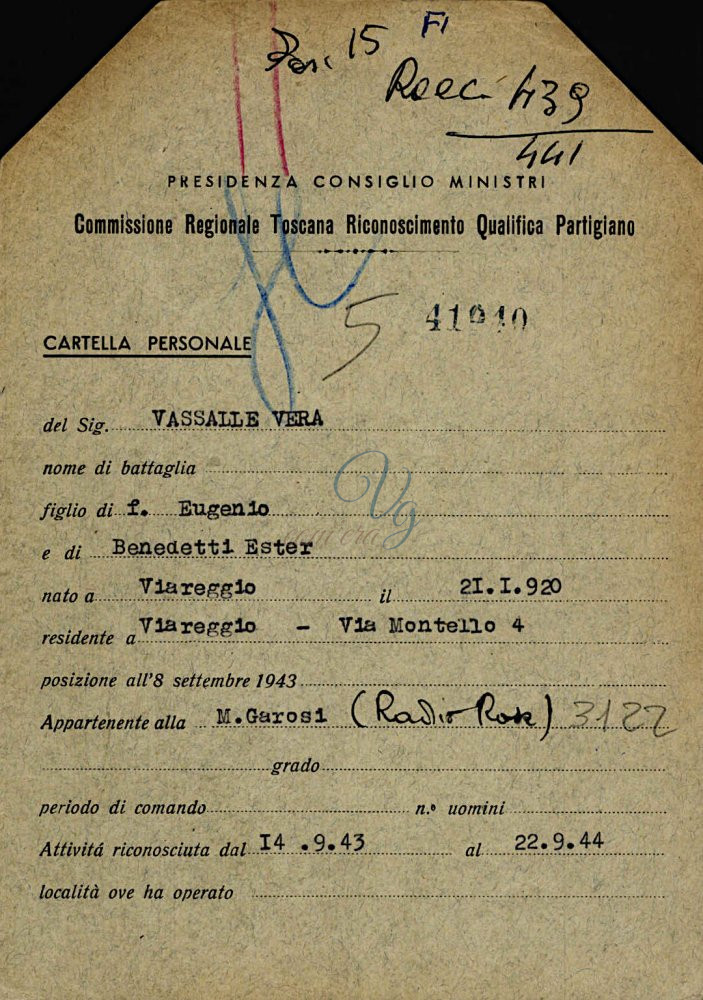 Riconoscimento Qualifica Partigiano Viareggio Anni '40