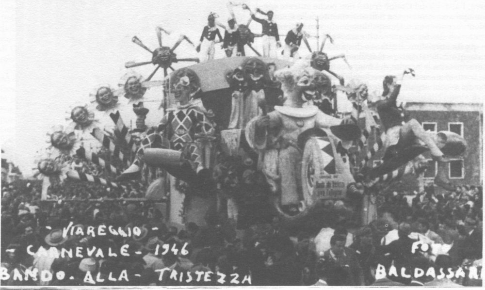 Bando alla tristezza, viva... di Alfredo e Michele Pardini, Ademaro Musetti - Carri grandi - Carnevale di Viareggio 1946 Bando alla tristezza, viva... di Alfredo e Michele Pardini, Ademaro Musetti - Carri grandi - Carnevale di Viareggio 1946