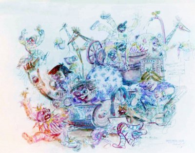 bozzetto Lavori in corso... mascherato di Nilo Lenci - Carri grandi - Carnevale di Viareggio 1968