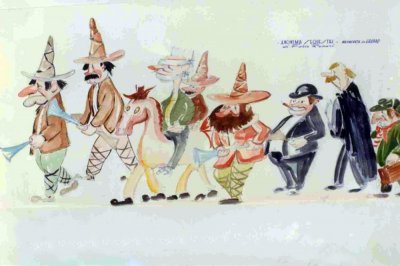 bozzetto Anonima sequestri di Fabio Romani - Mascherate di Gruppo - Carnevale di Viareggio 1969