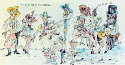 bozzetto Western all’italiana di Vittorio Lippi e Guidobaldo Francesconi - Mascherate di Gruppo - Carnevale di Viareggio 1969