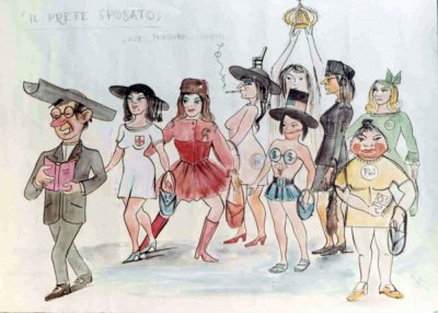 bozzetto Il prete sposato di Giovanni Pardini - Mascherate di Gruppo - Carnevale di Viareggio 1972