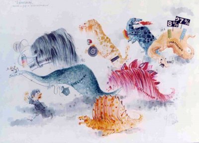 bozzetto I dinosauri di Guidobaldo Francesconi - Mascherate di Gruppo - Carnevale di Viareggio 1973