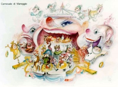 bozzetto Giochi senza frontiere di Ademaro Musetti - Carri grandi - Carnevale di Viareggio 1975