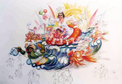 bozzetto Lietissimo evento di Nilo Lenci - Carri grandi - Carnevale di Viareggio 1977