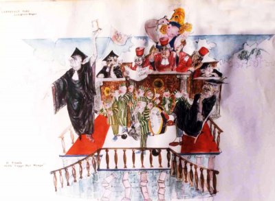 bozzetto Il trionfo della legge del menga di Gilbert Lebigre e Corinne Roger - Carri piccoli - Carnevale di Viareggio 1982