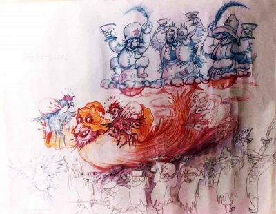 bozzetto Sotto, sotto di Giulio Palmerini - Carri grandi - Carnevale di Viareggio 1982