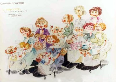 bozzetto Le baby sitter di Piero Farnocchia - Mascherate di Gruppo - Carnevale di Viareggio 1983