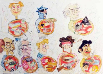 bozzetto Che pizza! di Emilio Cinquini - Mascherate di Gruppo - Carnevale di Viareggio 1987