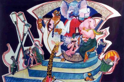 bozzetto Giungla di mezzanotte di Gilbert Lebigre e Corinne Roger - Carri grandi - Carnevale di Viareggio 1987