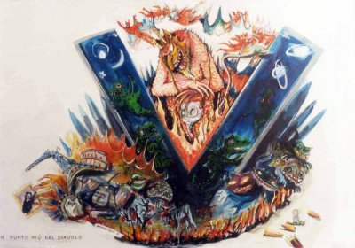 bozzetto Un punto più del Diavolo di Arnaldo e Giorgio Galli - Carri grandi - Carnevale di Viareggio 1987