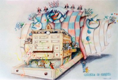 bozzetto Carnevale nel cassetto di Arnaldo Galli - Carri grandi - Carnevale di Viareggio 1989