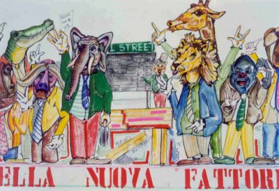 bozzetto Nella nuova fattoria di Umberto Cinquini - Mascherate di Gruppo - Carnevale di Viareggio 1989