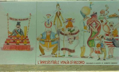 bozzetto L’irresistibile voglia di record di Roberto Vannucci - Mascherate di Gruppo - Carnevale di Viareggio 1990