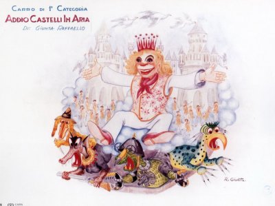 bozzetto Addio castelli in aria di Raffaello Giunta - Carri grandi - Carnevale di Viareggio 1991