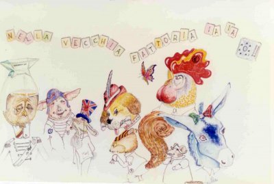 bozzetto Nella vecchia fattoria ia, ia oh di Luigi Miliani e Maria Lami - Mascherate di Gruppo - Carnevale di Viareggio 1991