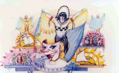bozzetto Prendi la maschera e vieni a Viareggio di Roberto Alessandrini - Carri grandi - Carnevale di Viareggio 1991