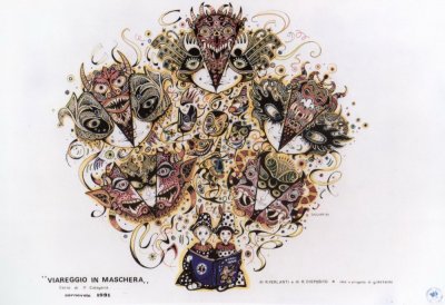 bozzetto Viareggio in maschera di Renato Verlanti, Rossella Disposito (prog. G. Lazzarini) - Carri grandi - Carnevale di Viareggio 1991