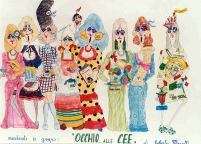 bozzetto Occhio alle c.e.e. di Roberto Musetti - Mascherate di Gruppo - Carnevale di Viareggio 1992