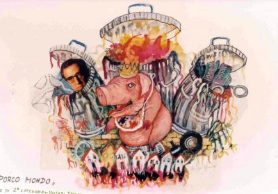 bozzetto Sporco mondo di Franco Malfatti - Carri piccoli - Carnevale di Viareggio 1993
