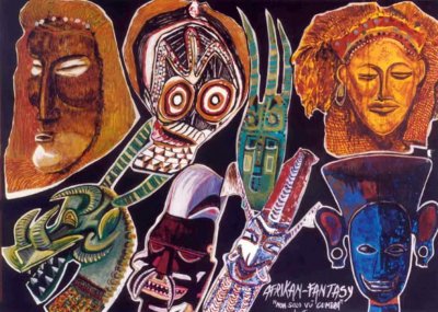 bozzetto Afrikan fantasy non solo vu cumprà di Adolfo Milazzo - Mascherate di Gruppo - Carnevale di Viareggio 1996