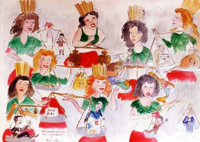 bozzetto Pesi e contrappesi di Marco Dolfi - Mascherate di Gruppo - Carnevale di Viareggio 1996
