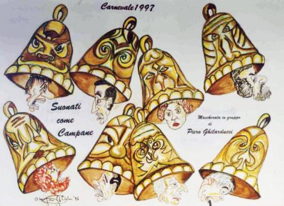 bozzetto Suonati come campane di Piero Ghilarducci - Mascherate di Gruppo - Carnevale di Viareggio 1997