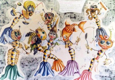 bozzetto Anche le api viareggine fan le belle mascherine di Alfredo Ricci - Mascherate di Gruppo - Carnevale di Viareggio 1998