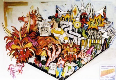bozzetto La fabbrica dei mostri di Paolo Lazzari (prog. Umberto e Stefano Cinquini) - Carri grandi - Carnevale di Viareggio 1998