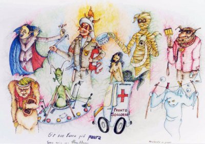 bozzetto Or non fanno più paura sono solo una frittura di Mario Neri - Mascherate di Gruppo - Carnevale di Viareggio 1999