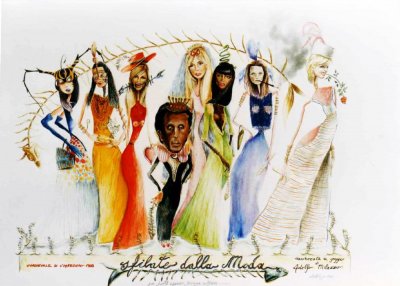 bozzetto Sfilate alla moda di Adolfo Milazzo - Mascherate di Gruppo - Carnevale di Viareggio 1999